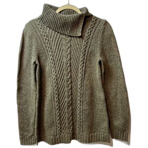 Talbots Cable Knit Cowl Neck Sweater Olive Size XS